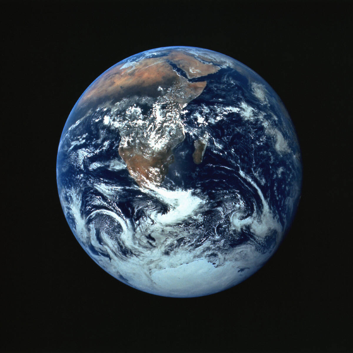 Color photograph of Earth from space.